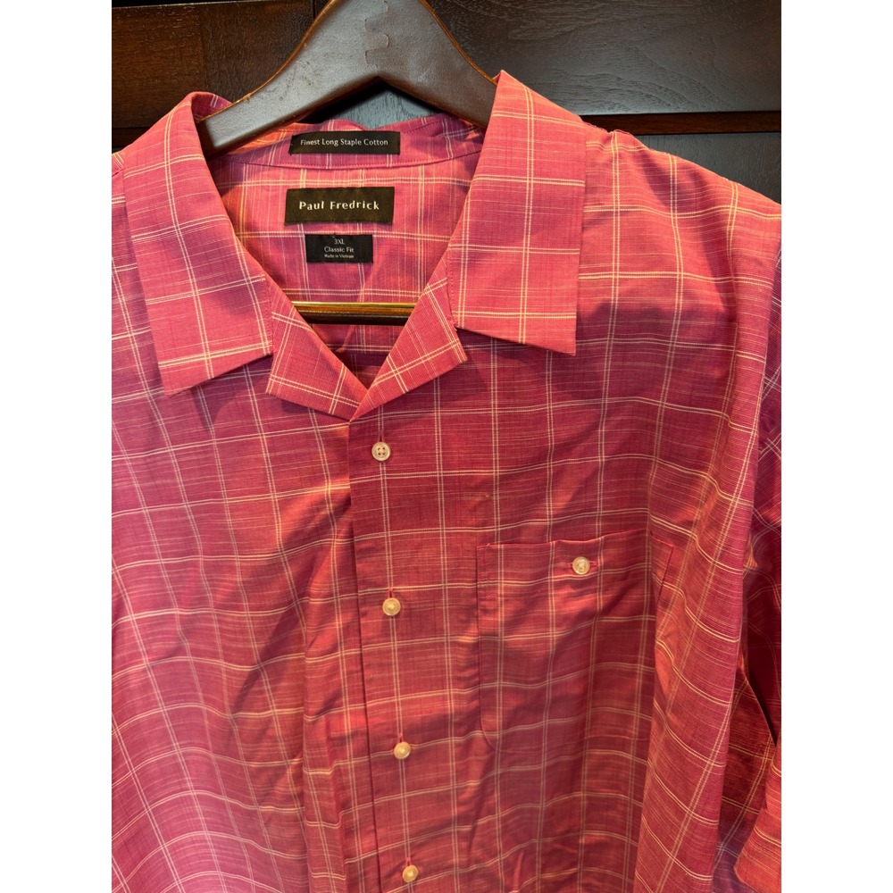 Paul Fredrick Men 3XL Pink Check Short Sleeve Cotton Shirt Classic NWOT